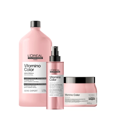 Produto: Kit L'Oréal Professionnel Serie Expert Vitamino Color Condicionador 1,5L + Máscara 500g + Leave-in 190ml (3 Produtos)