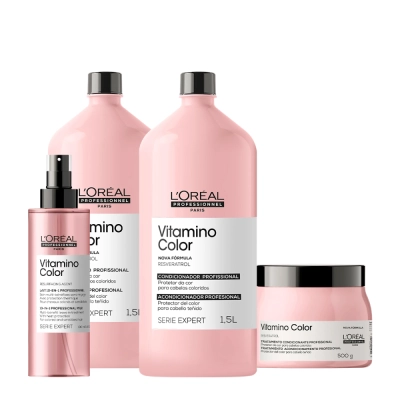 Produto: Kit L'Oréal Professionnel Serie Expert Vitamino Color Resveratrol Duo 1,5L + Máscara 500g + Leave-In 190ml (4 Produtos)