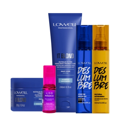 Kit Lowell It Blond Deslumbre Liso Mágico Shampoo Máscara Spray Oil (5 produtos) Produto: Kit Lowell It Blond Deslumbre Liso Mágico Shampoo Máscara Spray Oil (5 produtos)
