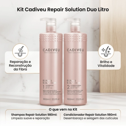 Kit Shampoo e Condicionador Repair Solution Cadiveu 980ml Produto Kit Shampoo e Condicionador Repair Solution Cadiveu 980ml