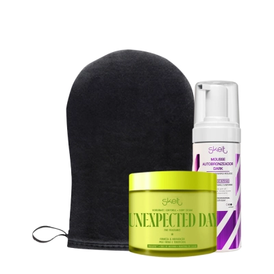 Produto: Kit Skelt Unexpected Day Red Carpet Glow Autobronzeador Mousse Dark e Luva (3 produtos)