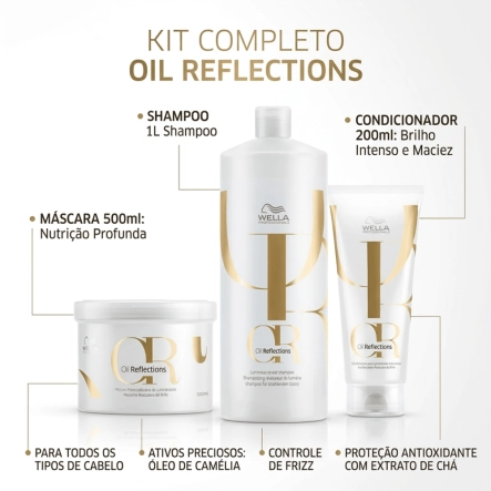 Kit Wella Professionals Oil Reflections Shampoo 1l Condicionador 200ml Máscara 500ml Produto Kit Wella Professionals Oil Reflections Shampoo 1l Condicionador 200ml Máscara 500ml