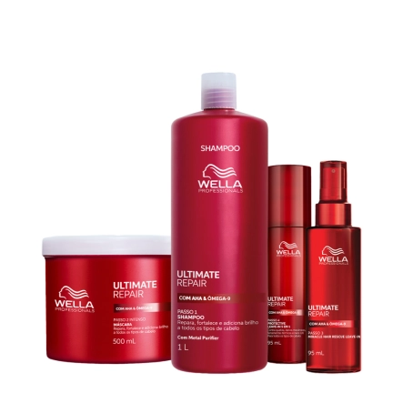 Produto: Kit Wella Ultimate Repair Shampoo 1L Condicionador 500ml Leave-in 95ml Protetor Térmico 140ml