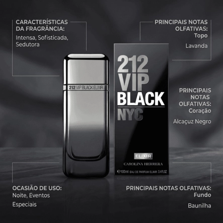 Perfume 212 Vip Black Elixir Eau De Parfum Carolina Herrera 100ml Produto Perfume 212 Vip Black Elixir Eau De Parfum Carolina Herrera 100ml