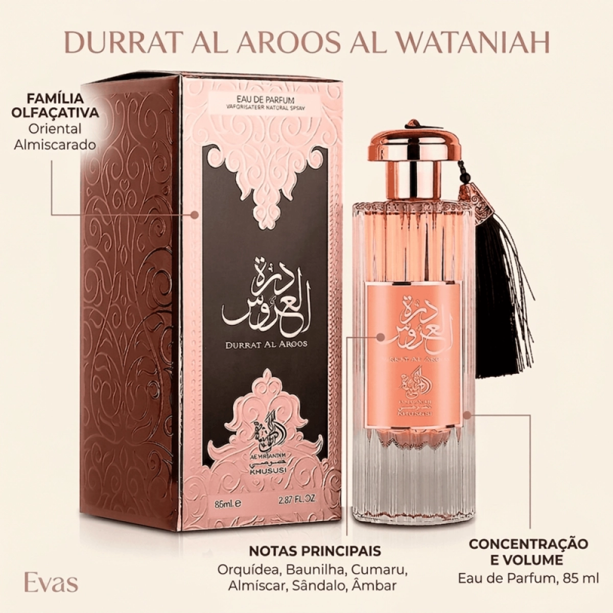Durrat Al Aroos アルワタニア レディース香水 85ml Perfume Durrat Al Aroos Al Wataniah Feminino 85ml | Evas | Evas